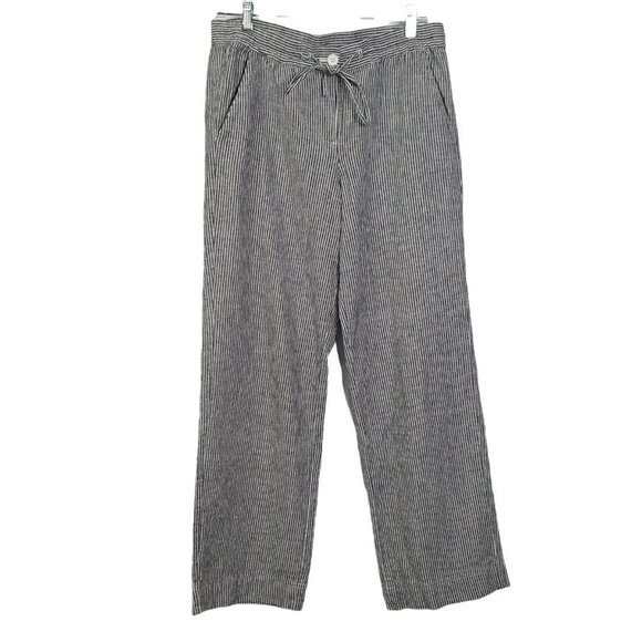 Talbots Elastic Waist Striped Crop Wide Leg Casual Pants Linen Cotton Blend 8 - Picture 1 of 9